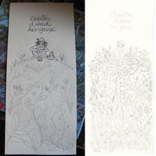 Croquis préparatoire de Linaigrette pour la carte Cueillir d'abord des yeux Croquis préparatoire de Linaigrette pour la carte Cueillir d'abord des yeux