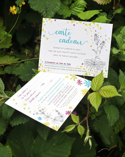 Carte cadeau valable sur toutes les publications autour des plantes sauvages de l'Aventure au coin du bois Carte cadeau valable sur toutes les publications autour des plantes sauvages de l'Aventure au coin du bois